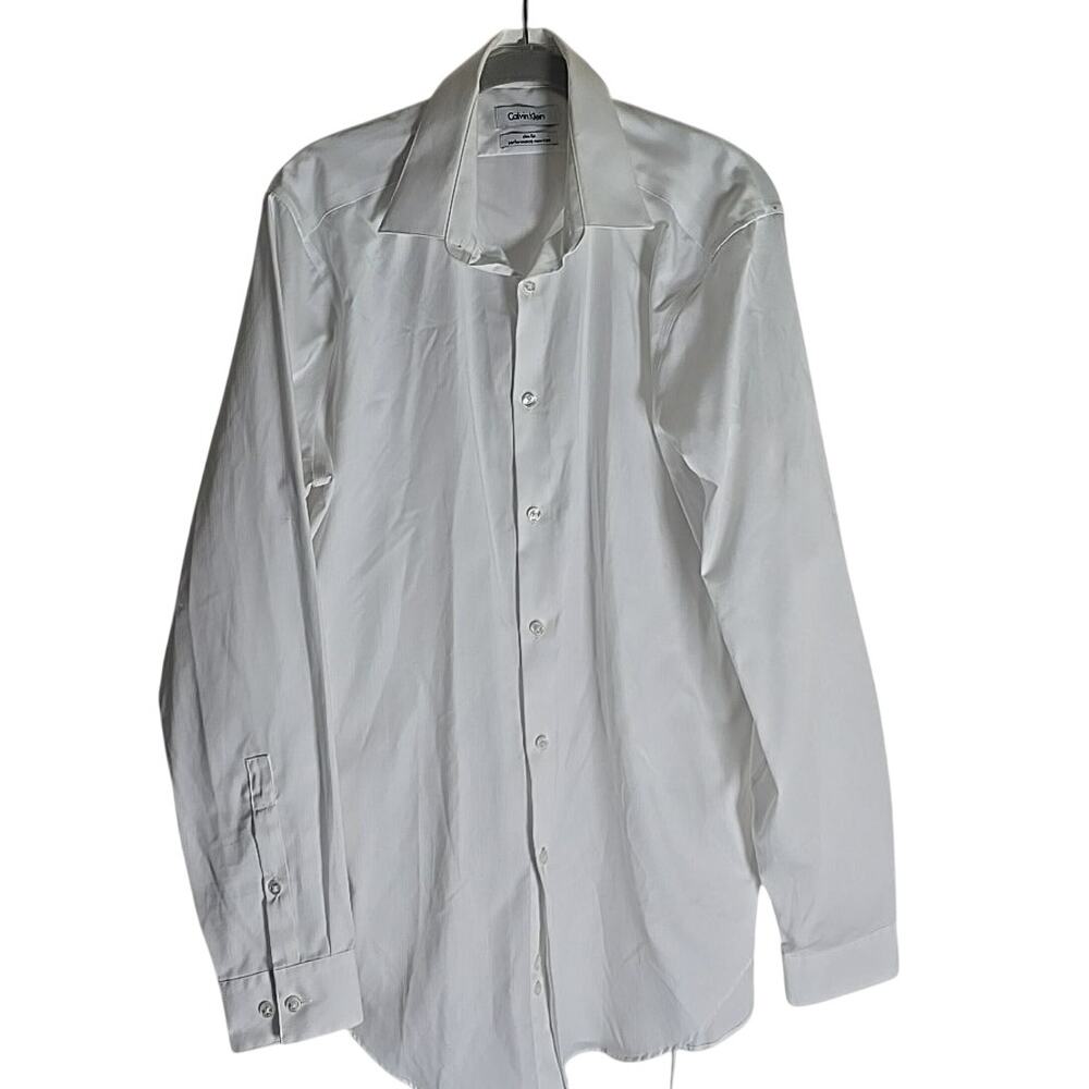 Calvin Klein Slim Fit Button Shirt Mens 16 34/35 White Office Formal Holiday